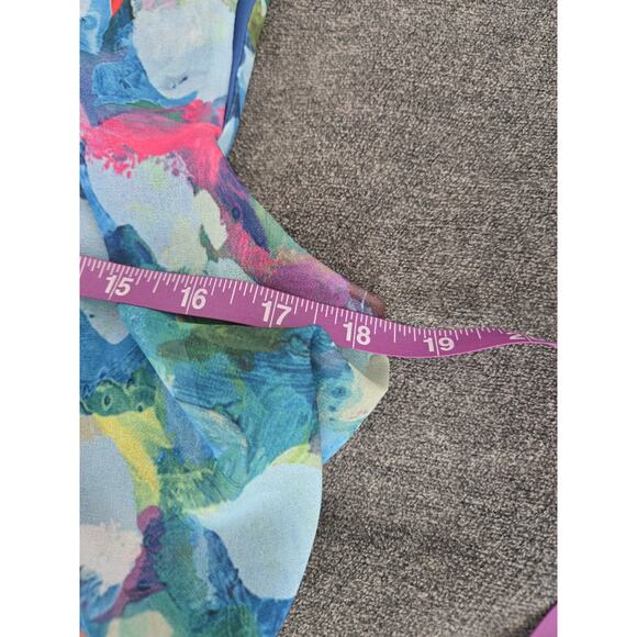 Claire Desjardins Abstract Art to Wear Floral Dress Blue Sleeveless Flowey Sz M - Picture 9 of 11